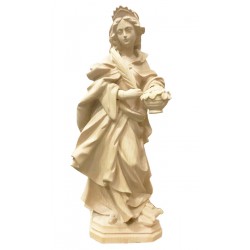 Saint Dorothy carved with basket of flowers - natural