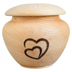 Wooden urn with engraved hearts