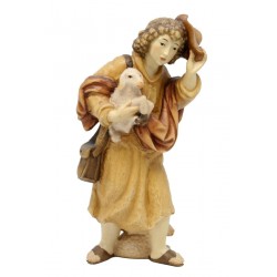 Wooden Shepherd with hut and sheep in arm - stained 3 col.