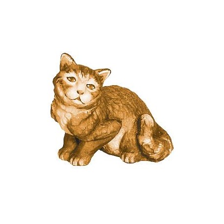 Sitzende Katze aus Holz Krippenfigur - in Brauntönen lasiert