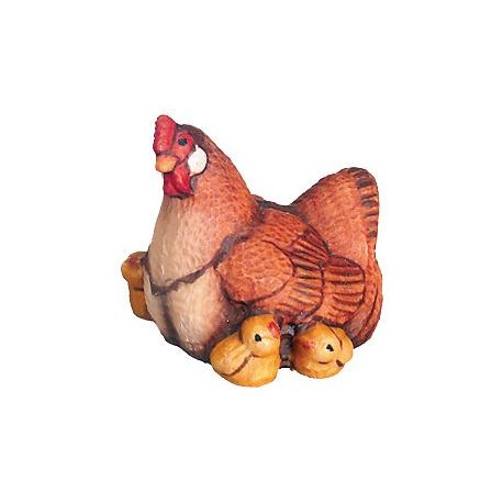 Hen with Chicks in wood - color