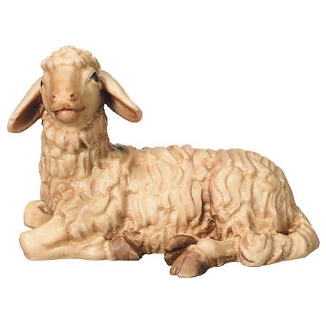 Liegendes Schaf mit nach links gedrehtem Kopf - in Brauntönen lasiert