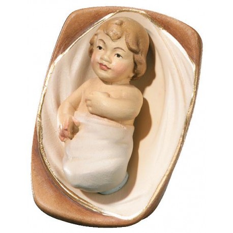 Infant with Cradle wood carved - color