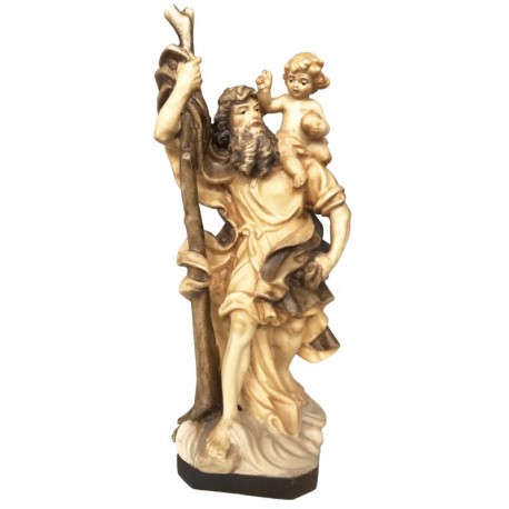 Saint Christopher wood carved - stained 3 col.