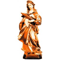 Saint Dorothy carved with basket of flowers - brown shades