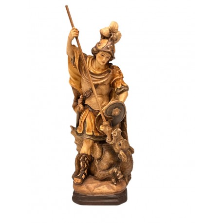 Saint George wood carved statue - brown shades