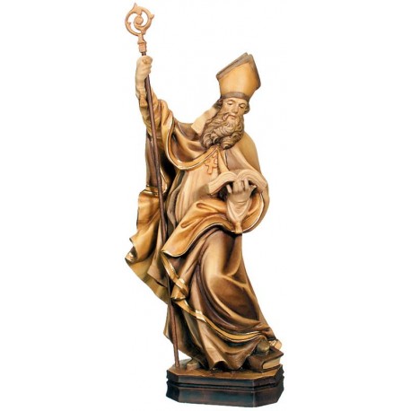 Saint Augustine of Hippo wood carved statue - brown shades
