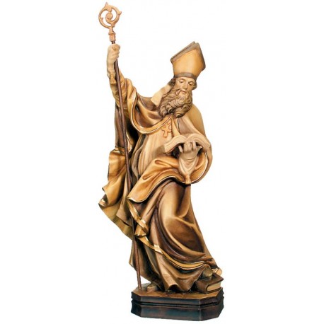 Saint Ulrich wood carved statue - brown shades