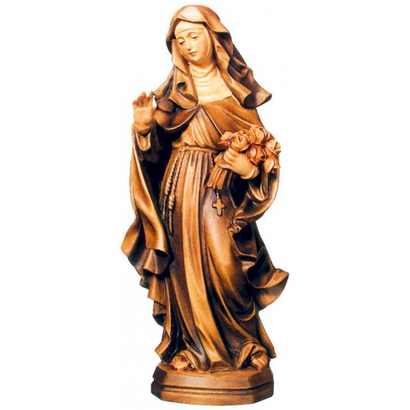 Saint Teresa with Roses wood carved statue - brown shades