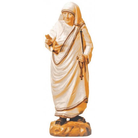 Mother Teresa of Calcutta wood carved statue - brown shades