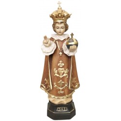 Baby infant Jesus of Prague wood carved statue - stained 3 col.