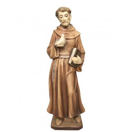 Saint Francis from Assisi with doves wood carved statue - brown shades