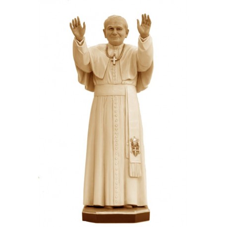 Papst Johannes Paul der II aus Holz - in Brauntönen lasiert