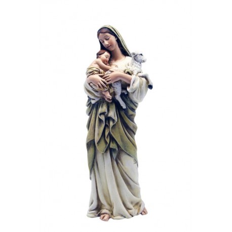 Madonna con bambino e pecora in pasta di legno