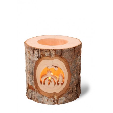 Wooden Tea Light Lantern with Holy Family