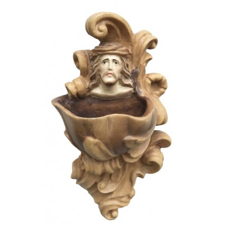 Weihwasser-Kessel mit Relief Christus aus Holz - in Brauntönen lasiert