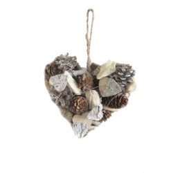 Heart with natural wood Pine Cones