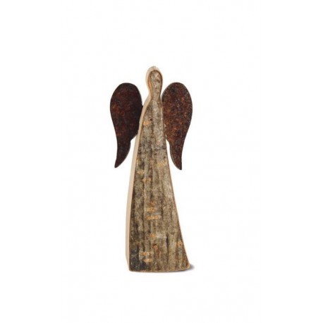 Wood Angel with Metal Wings