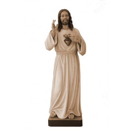 Sacro Cuore di Gesù Misericordioso con raggi in legno - brunito 3 col.