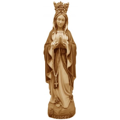 Lourdes Madonna mit Krone aus Holz - in Brauntönen lasiert