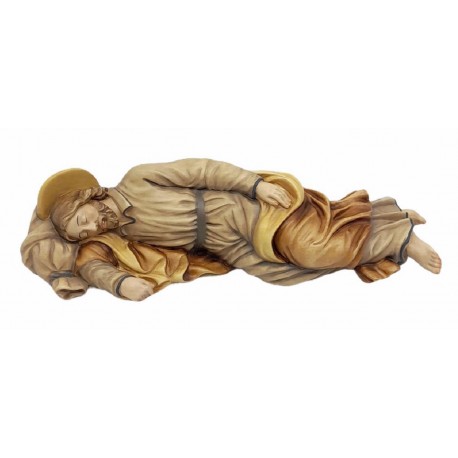 Sleeping Saint Joseph wood carved statue - stained 3 col.