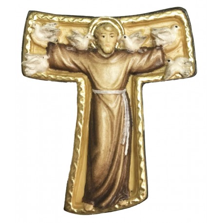 Croce Tau con San Francesco - colorato a olio