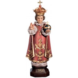 Baby Jesus from Prague with World and Cross wood carved statue - color