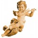 Flying wood carved Putti Angel with Cross Flute - stained 3 col.