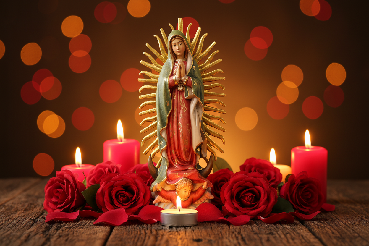 Statua Madonna di Guadalupe in Legno Intagliato DOLFI Val Gardena - Arte Sacra Artigianale