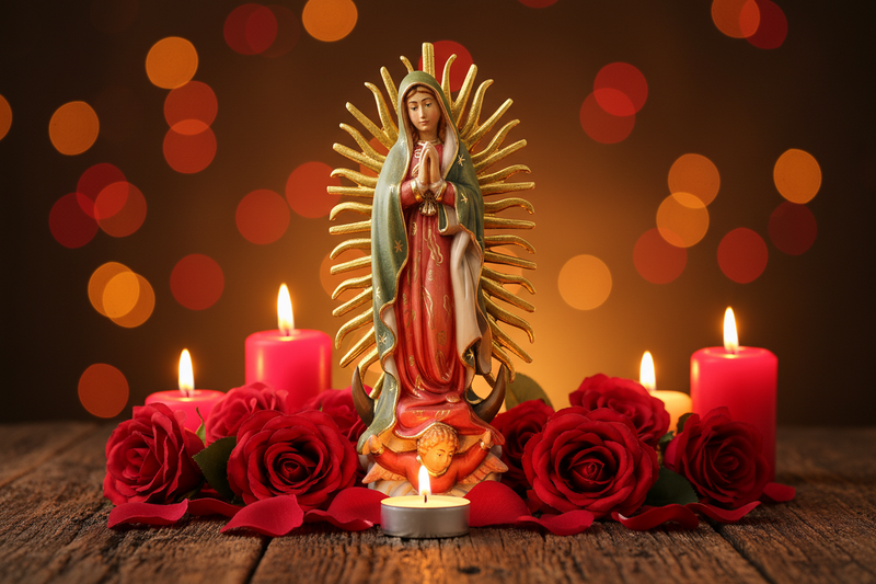 Statua Madonna di Guadalupe in Legno Intagliato DOLFI Val Gardena - Arte Sacra Artigianale