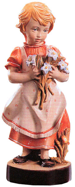 Bambina con Fiori in Legno d'Acero | Figura da Collezione Val Gardena