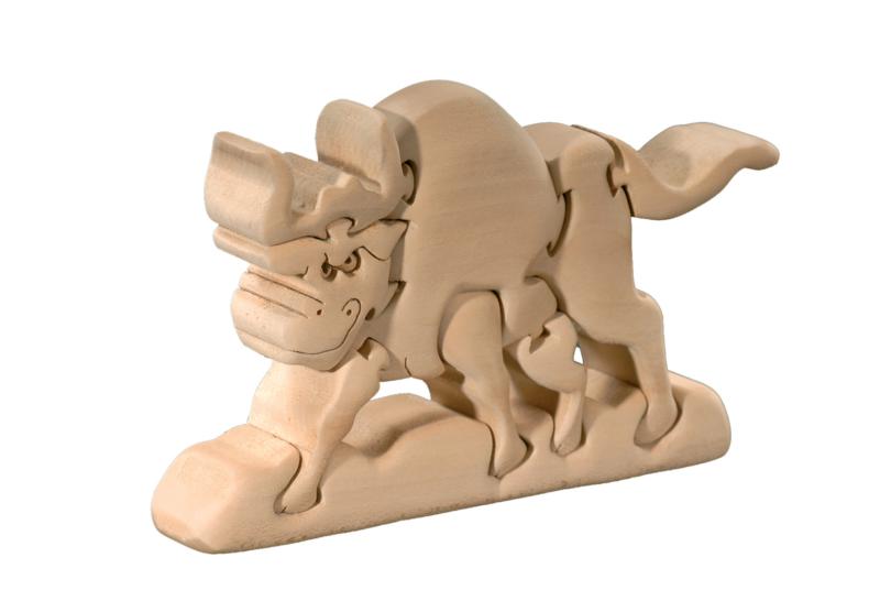 Puzzle 3d Buffalo en bois de tilleul - Puzzle en bois Dolfi pour enfants, Santa Cristina Gardena