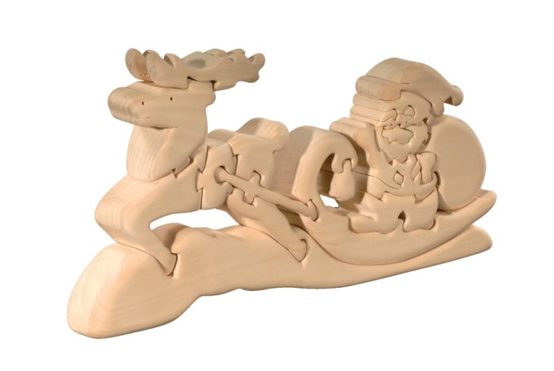 Puzzle 3D en bois Père Noël avec traîneau et rennes