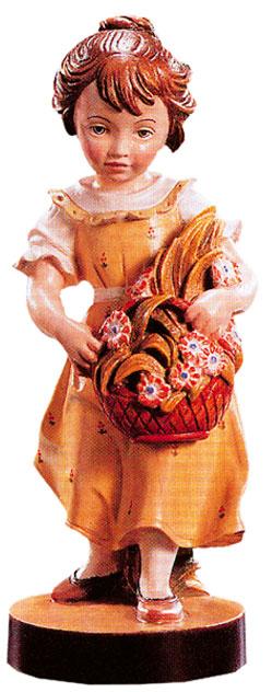 Statue en bois Fille avec un panier de fleurs