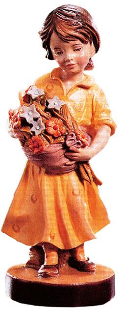Figurine en bois jeune paysanne avec fleurs