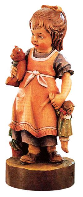 Mini sculpture en bois Petite fille avec poupée