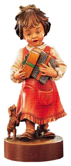 Minisculpture en bois Fille avec paquets cadeaux