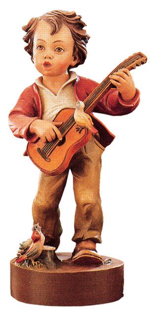 Minisculpture Garçon avec guitare en bois