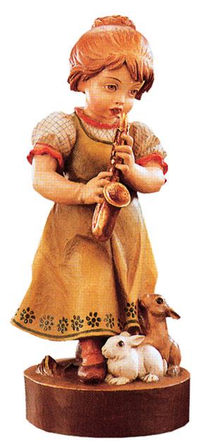 Mini sculpture fille en bois avec saxophone