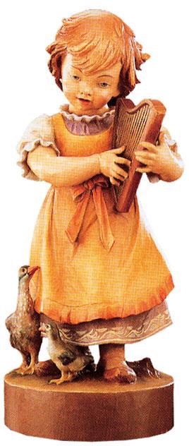 Fille jouant de la harpe sculptée en bois