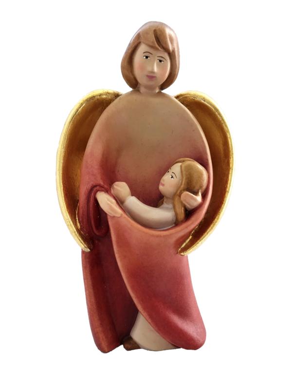 Ange gardien avec enfant en bois