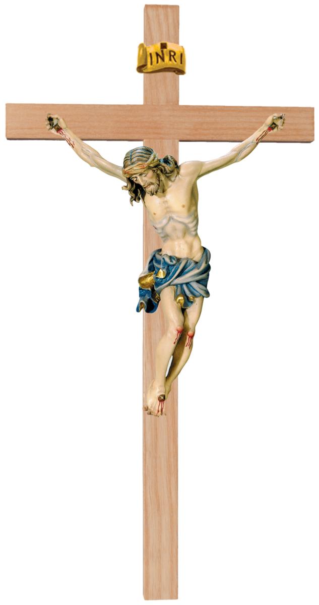 Christus- Körper auf geradem Balken - Blaues Tuch