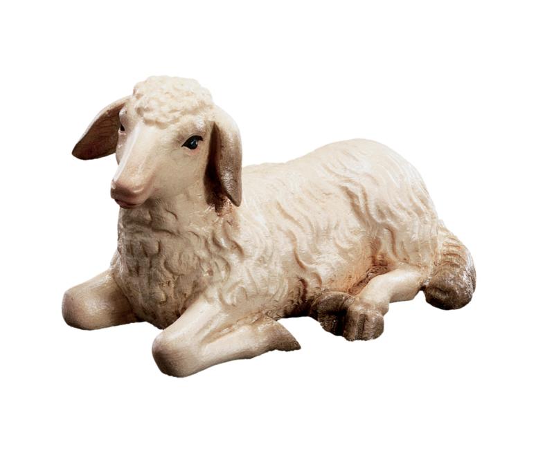 Liegendes Schaf aus Holz Krippenfigur - mit Ölfarben lasiert