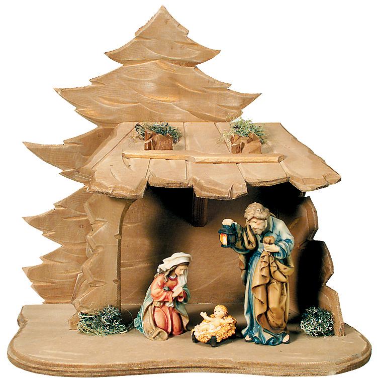 Crèche Sainte Famille avec cabane en bois