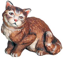 Sitzende Katze aus Holz Krippenfigur - mit Ölfarben lasiert