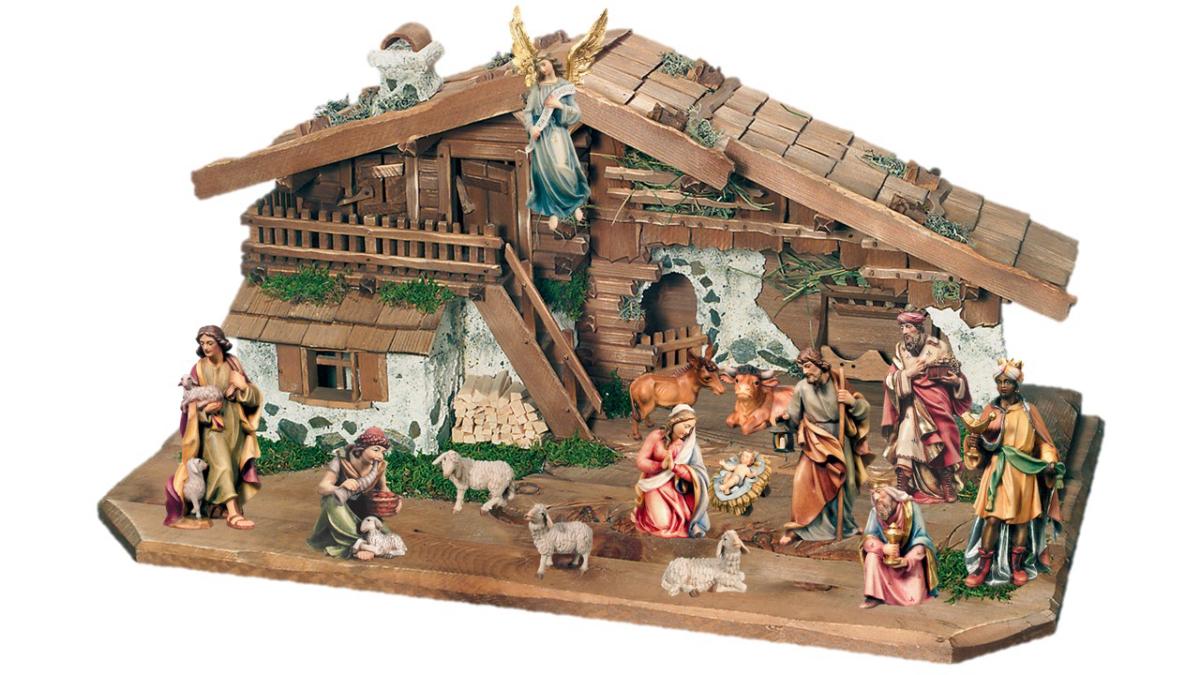 Crèche avec 14 personnages et cabane