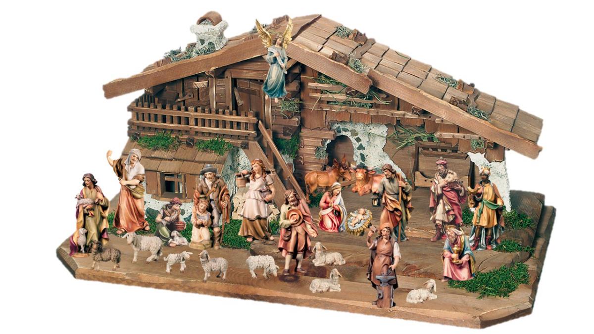Crèche complète avec 26 personnages et cabane