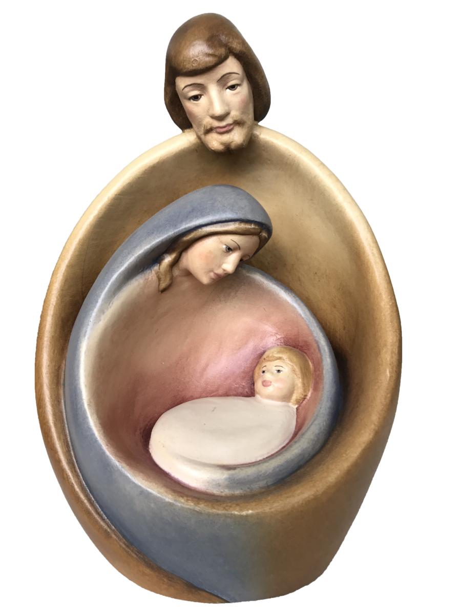 Crèche moderne en bois avec la Sainte Famille et son visage