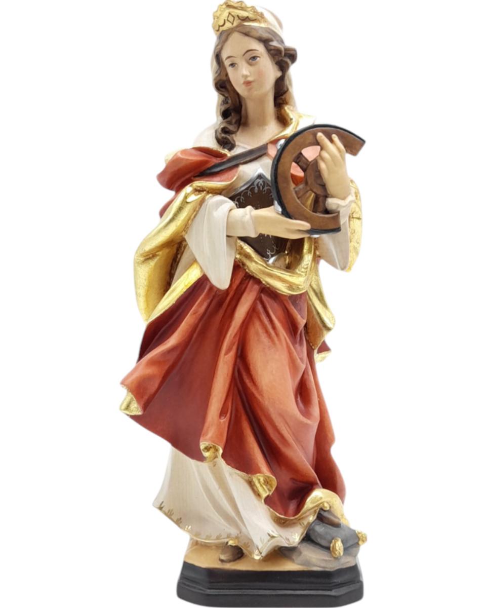 Heilige Katharina von Alexandria Märtyrerin mit Rad als Holzfigur - mit Ölfarben lasiert