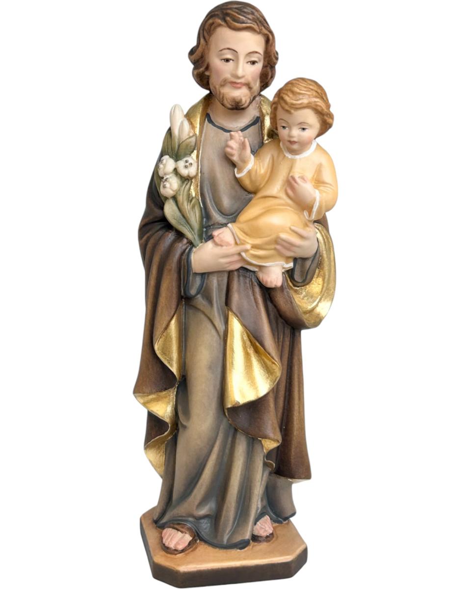 Saint Joseph avec l'enfant Jésus et le lys en bois